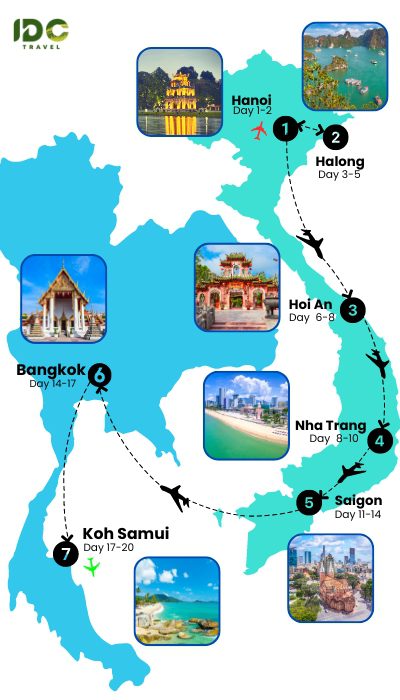 Itinerary 1 for Vietnam and Thailand in 20 Days 