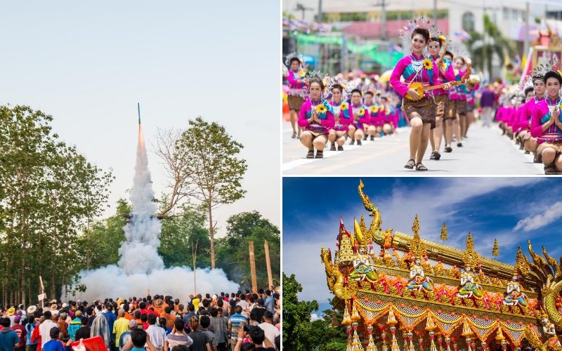 A festive moment as locals launch rockets to welcome the rainy season