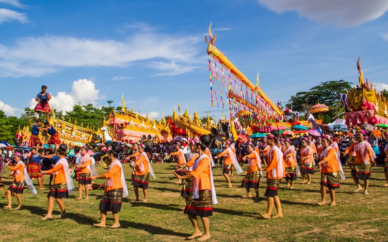 A traditional dance by locals in the Isan region, Thailand