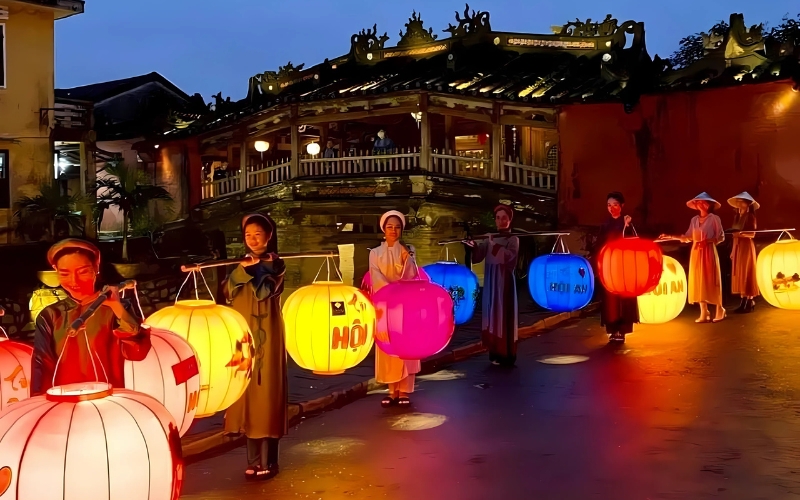 A cultural performance held in front of the Japanese Covered Bridge