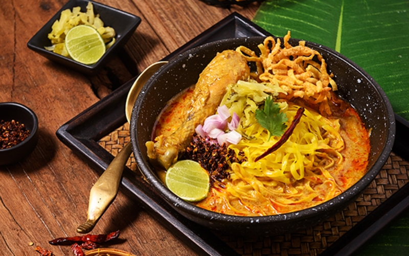 A Bowl of authentic khao soi, the signature dish of Chiang Mai