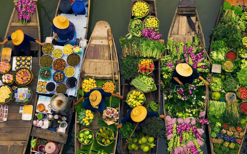 A floating market in Mekong Delta