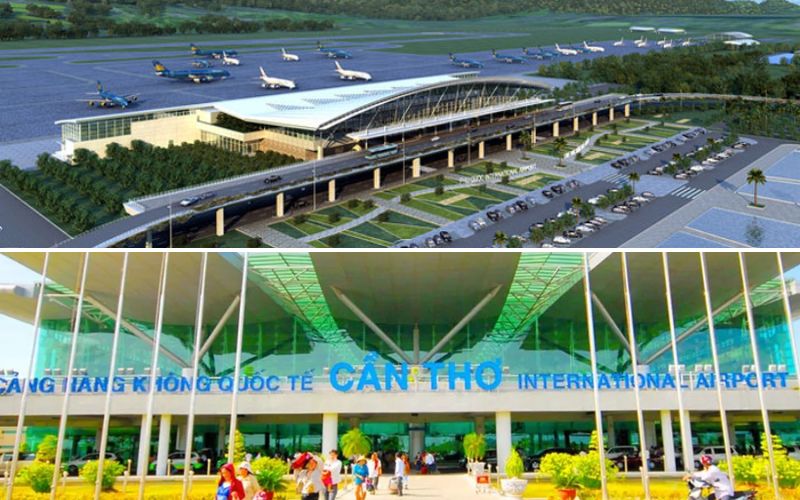 Combined view showing Can Tho International Airport, the closest hub for Long Xuyen and Chau Doc, alongside Phu Quoc International Airport, the main gateway to Phu Quoc Island - together providing the best access routes into the newly merged An Giang Province.