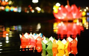 Colorful lanterns on the river of Hoi An