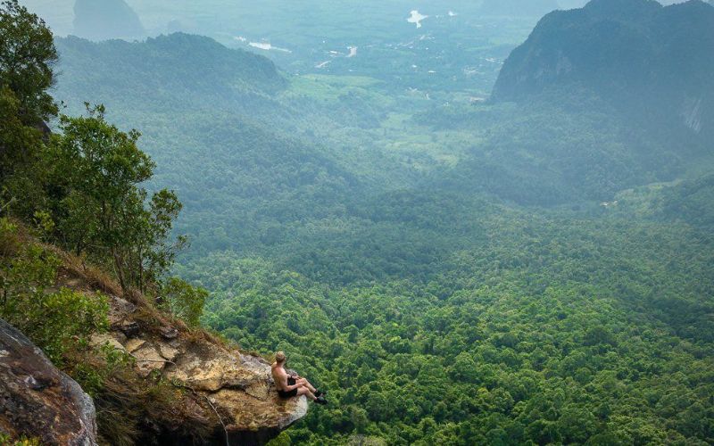 A stunning view from the top of Dragon Crest Mountain (also known as Khao Ngon Nak), a popular climbing spot in Krabi Province, Southern Thailand.