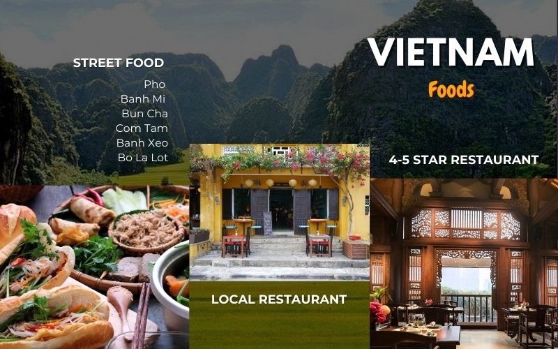 Vietnam dining options from street food to local restaurants and 4-5 star dining experiences.