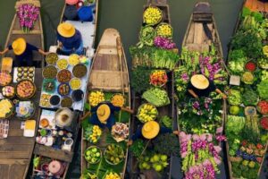 The floating market in Mekong Delta
