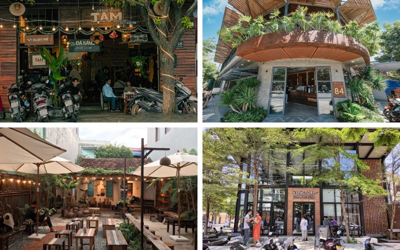 Collage of popular coffee shops in Da Nang, Vietnam – perfect spots for relaxing, people-watching, and exploring local café culture