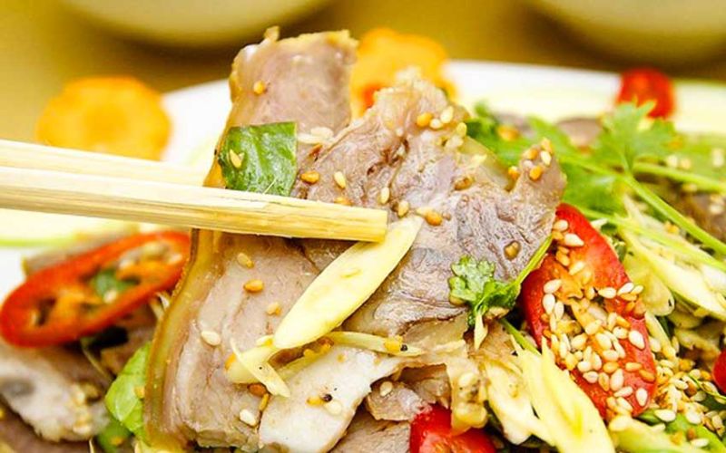 Goat and sheep meat specialties of Ninh Thuan, Vietnam, served with herbs and spices