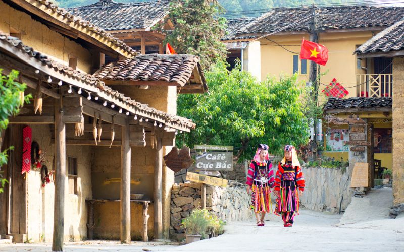 Lo Lo Chai Village near Lung Cu on the Ha Giang Loop, featuring traditional houses and vibrant ethnic culture in northern Vietnam