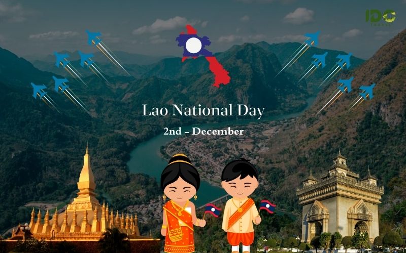 Illustration of Lao National Day with some of iconic Lao symbols.
