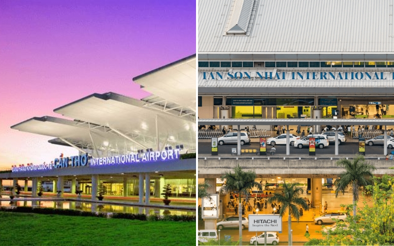 Combined view of Can Tho International Airport, the nearest hub for travelers heading to Sa Đec and Cai Be, alongside Tan Son Nhat International Airport in Ho Chi Minh City, the main gateway for international visitors