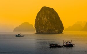 Majestic limestone karsts in Ha Long Bay