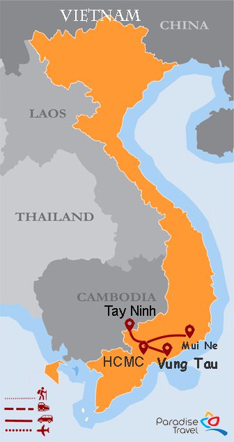 5 Days Saigon Highlights and Beach Trip Planner Map