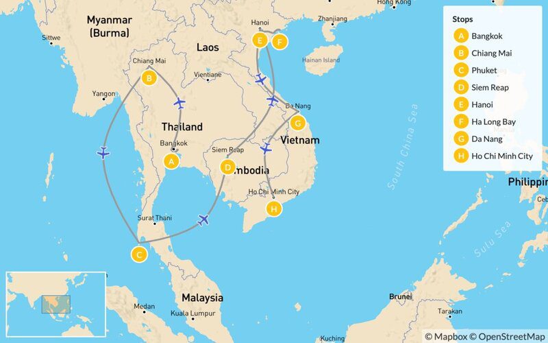 Wonders of Southeast Asia 14 Days: Thailand, Cambodia & Vietnam Trip Planner Map