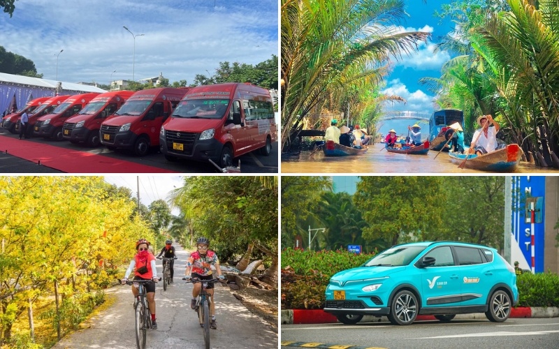 Various ways to explore Dong Thap, including boats, bicycles, taxis and buses