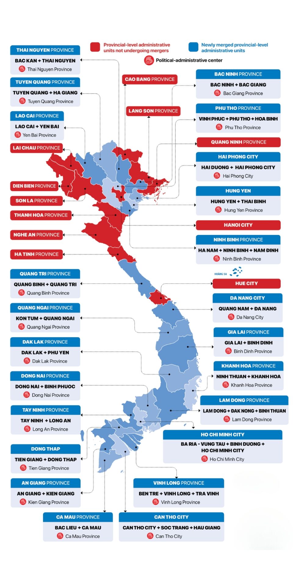 Map of provinces and cities in Vietnam after merger