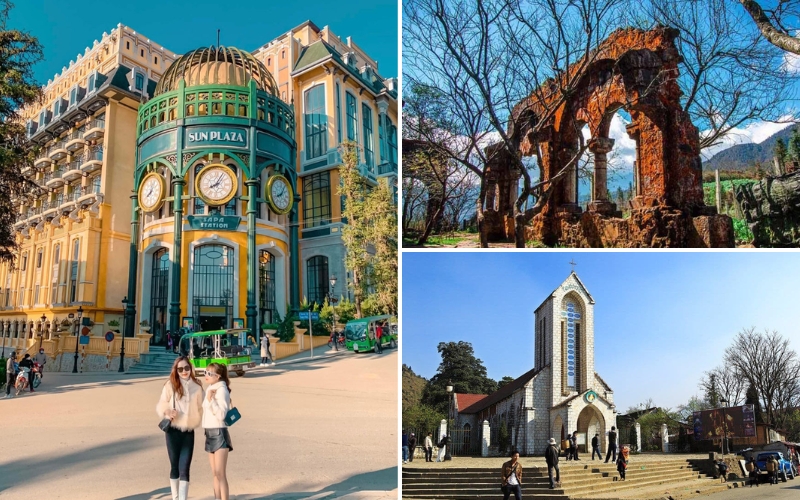 Some famous spots including Sun Plaza with its European-style facade, the ancient stone monastery ruins in Ta Phin, and the historic Stone Church in the center.