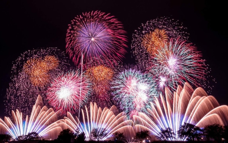 The colorful firework performance during the festival