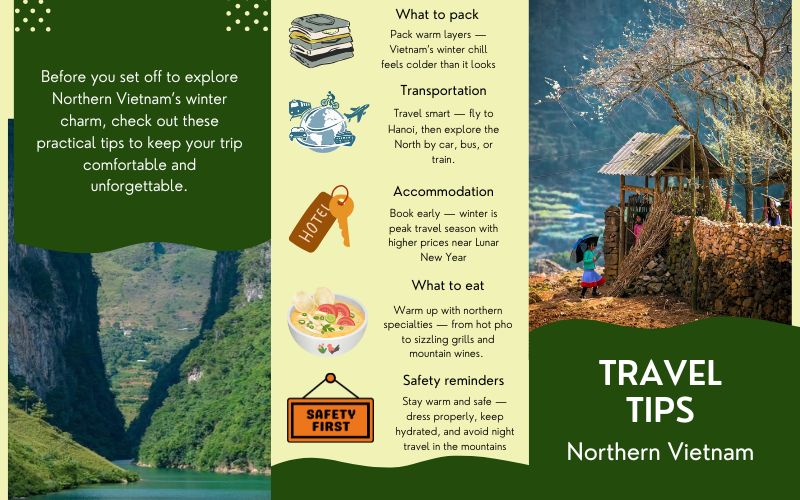 Travel guide featuring winter tips and scenic views of Northern Vietnam