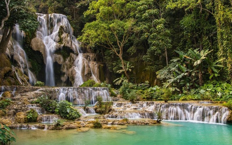 Three-tiered emerald waterfall - Laos