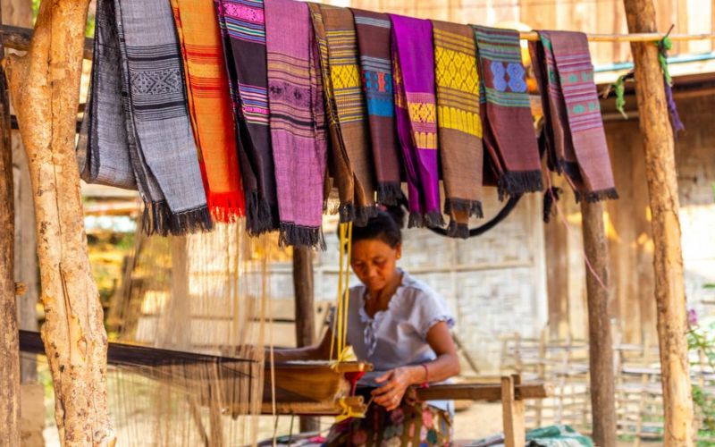 Weaving handicrafts in Ban Phanom Village, Laos