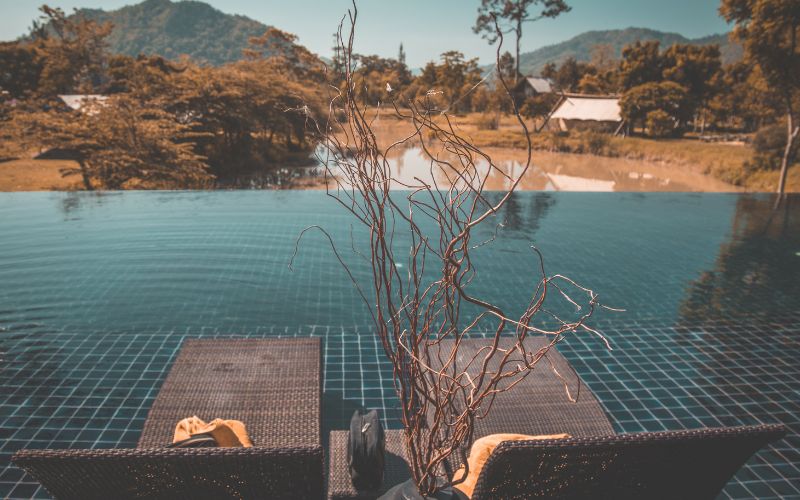 Infinity pool overlooking mountains inside Khao Yai National Park.